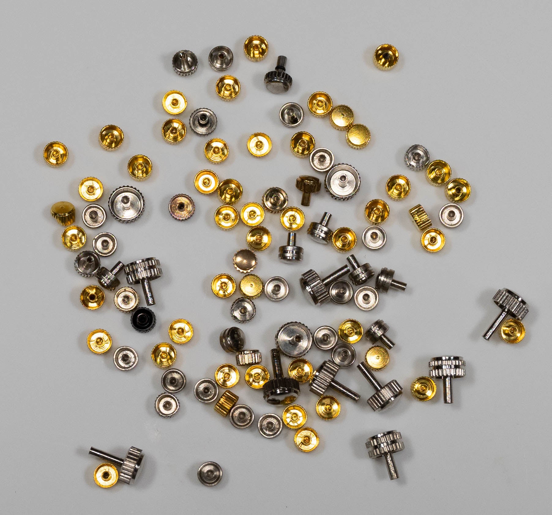 100x Watch crowns silver chrome spares repairs mixed replace part watchmakers