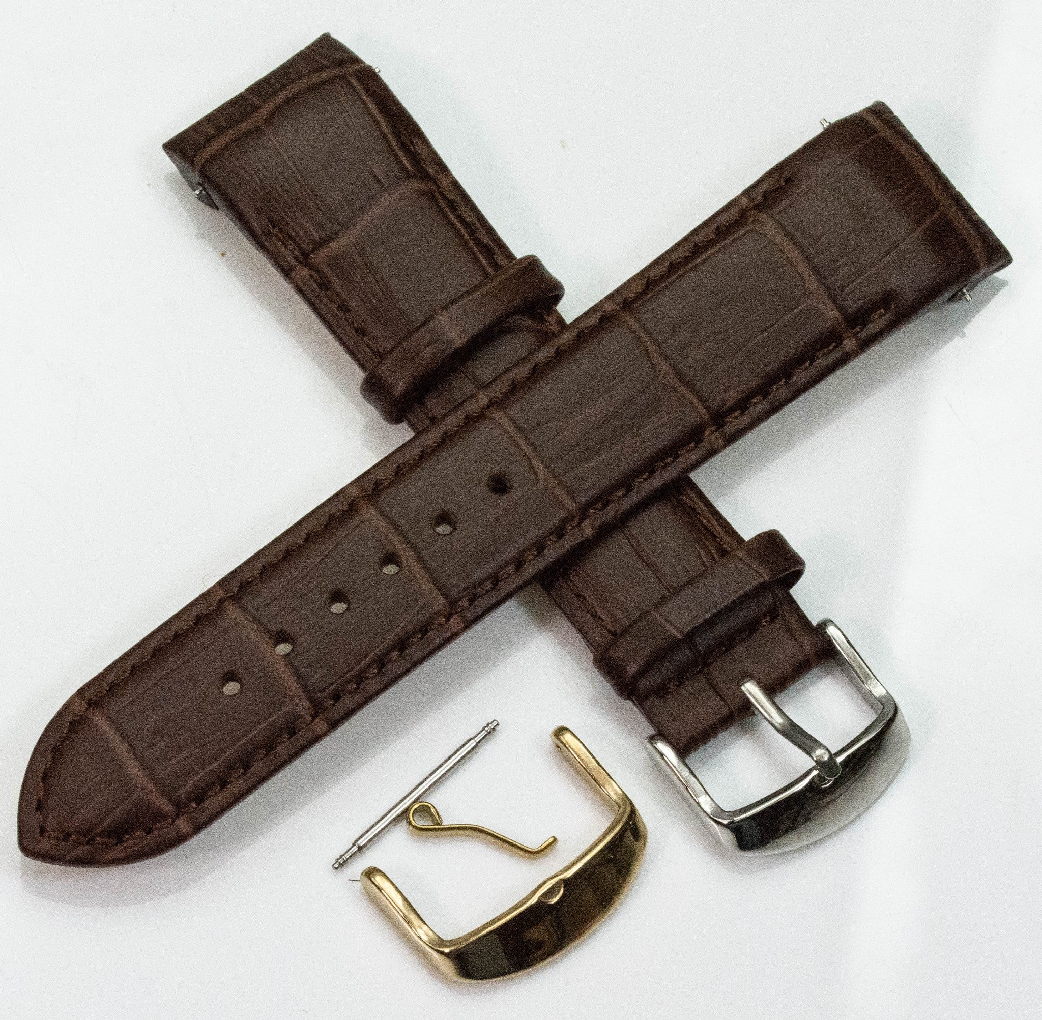 Brown Watch Strap Crocodile Grain Curved Ends Leather 18mm 20mm 22mm