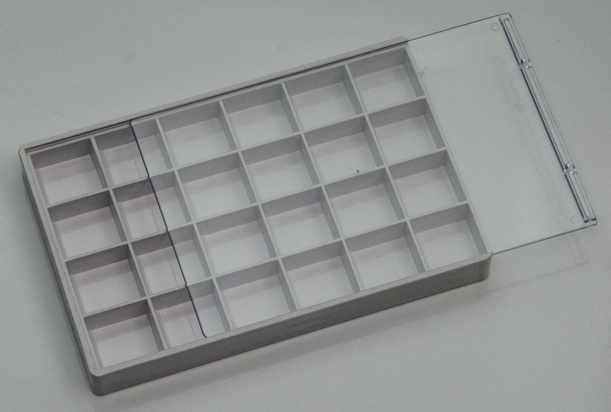 Containers parts storage 24 dividers sliding cover plastic 7" x 5 repair spares