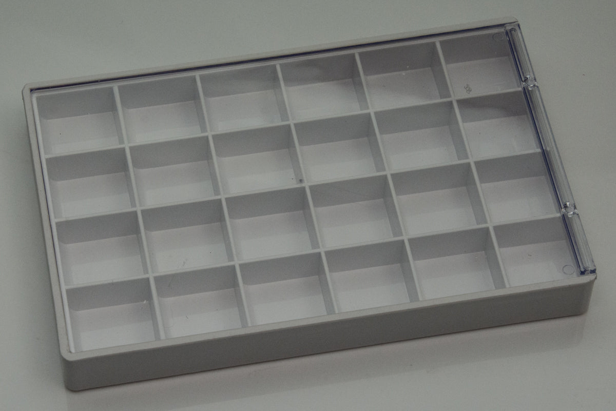 Containers parts storage 24 dividers sliding cover plastic 7" x 5 repair spares