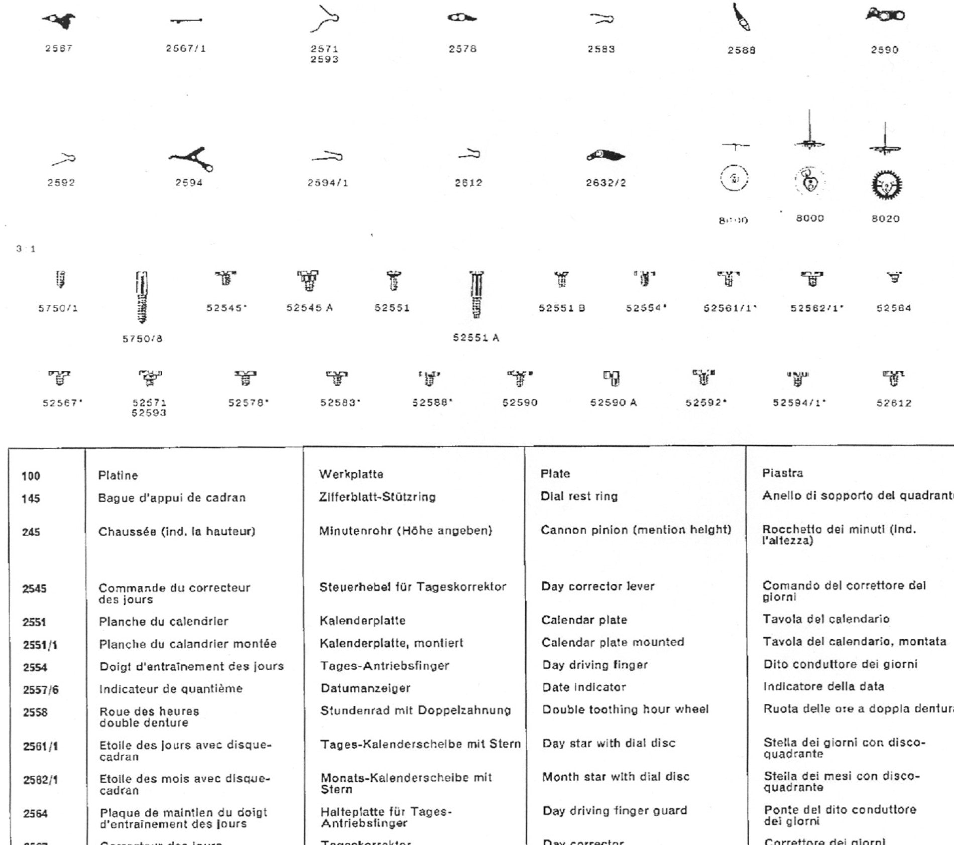 Zenith Vintage Watch Movement Technical PART SHEETS Repairs Data PDF Files