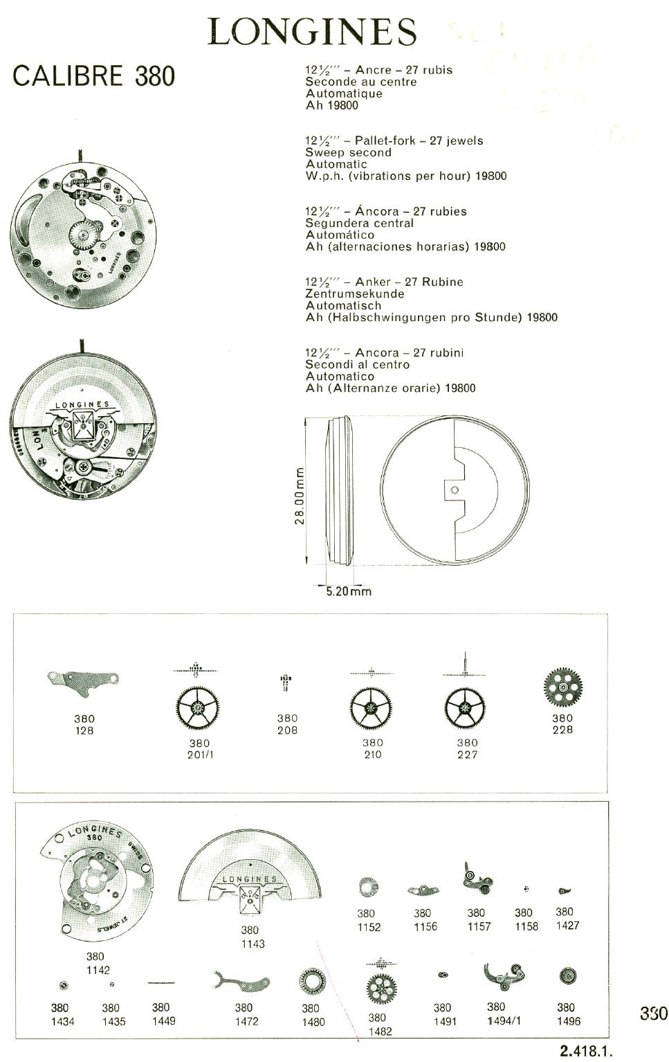 Longines Vintage Watch Movement PART SHEETS Repairs Data PDF Files