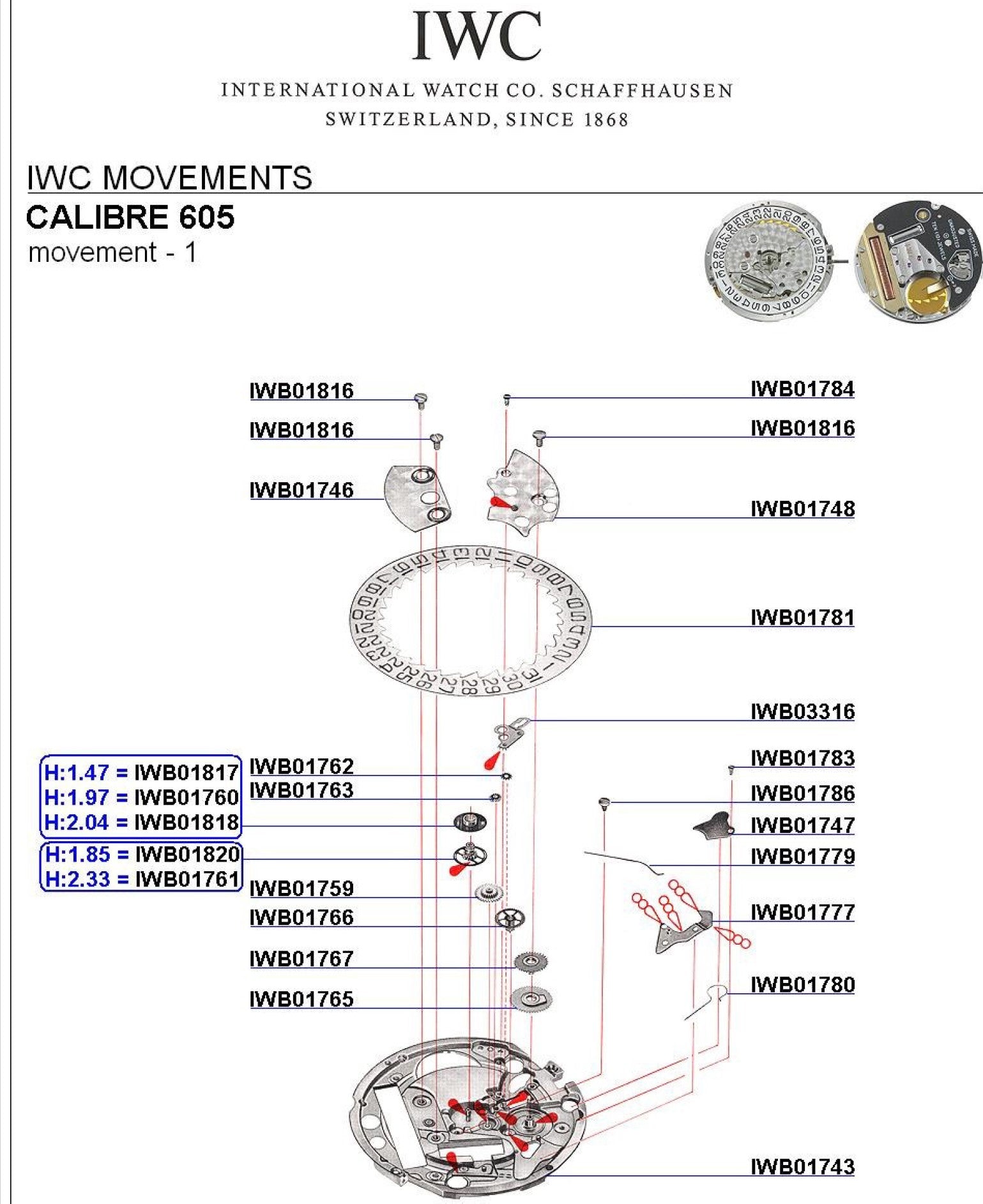 IWC Vintage Watch Movement Technical PART SHEETS Repairs Data PDF Files