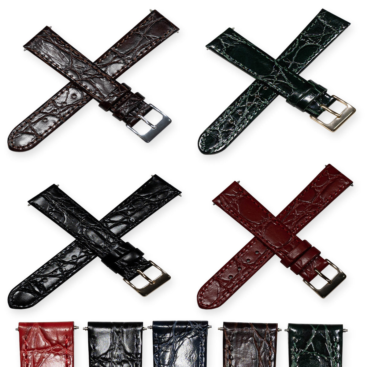 Quality Calf Leather Classic Mens Dress Watch Strap Crocodile Grain Band 12-20mm