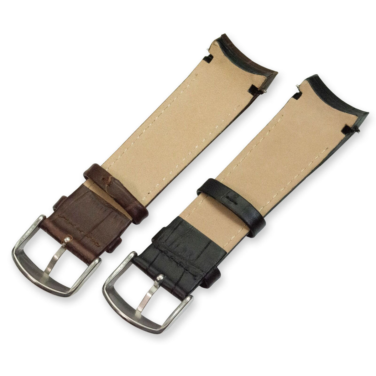 Curved Leather Watch Strap Crocodile Black Brown Grain Curve End 18mm 20mm 22mm