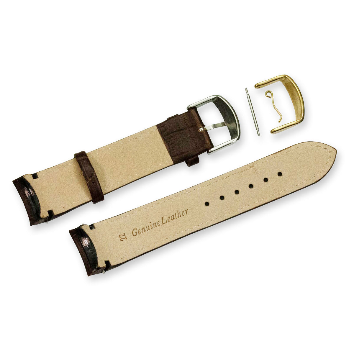 Black Watch Strap Crocodile Grain Curved Ends Leather 18mm 20mm 22mm