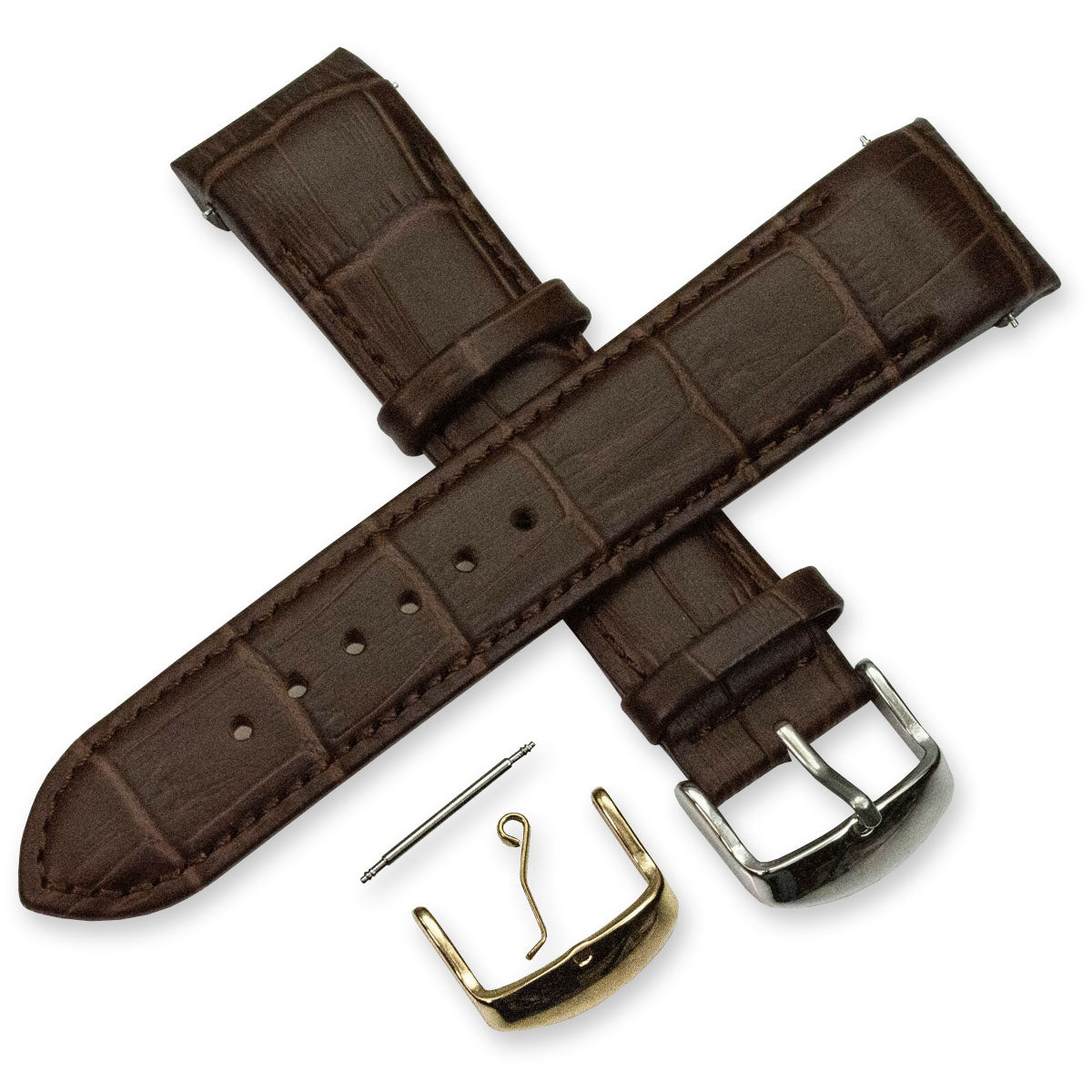 Brown Watch Strap Crocodile Grain Curved Ends Leather 18mm 20mm 22mm