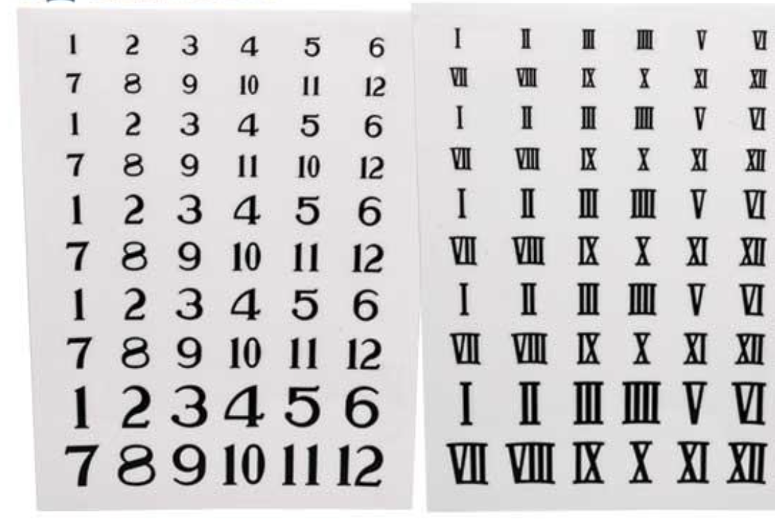 Clock number STICKERS transfers Numerals Arabic Or Roman 5 SIZES Sets 10-25mm