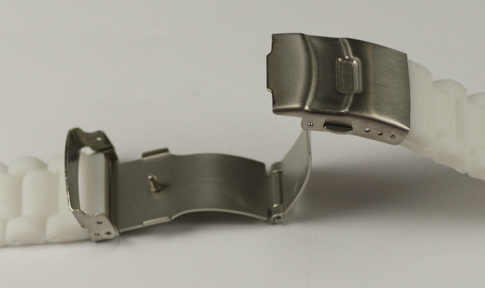 RUBBER SILICON RIBBED MENS watch strap white black deployment clasp waterproof