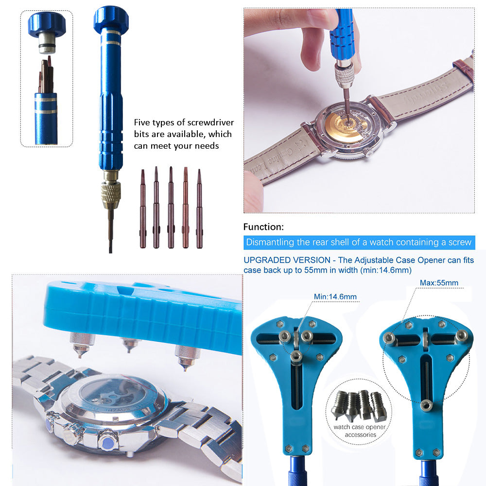 Watch Case Box Holder PU leather & Quality Watchmakers Tool Kit Repair Link New