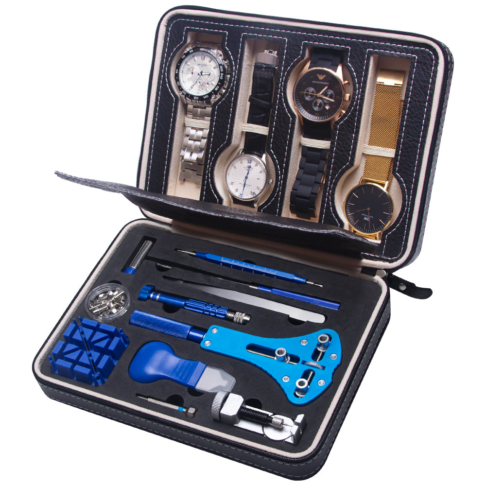 Watch Case Box Holder PU leather & Quality Watchmakers Tool Kit Repair Link New