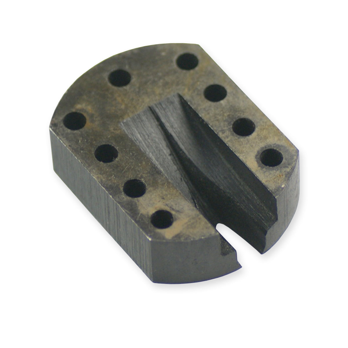 Small hardened steel SLOT ANVIL with V-slot and 9 holes for staking & rivetting