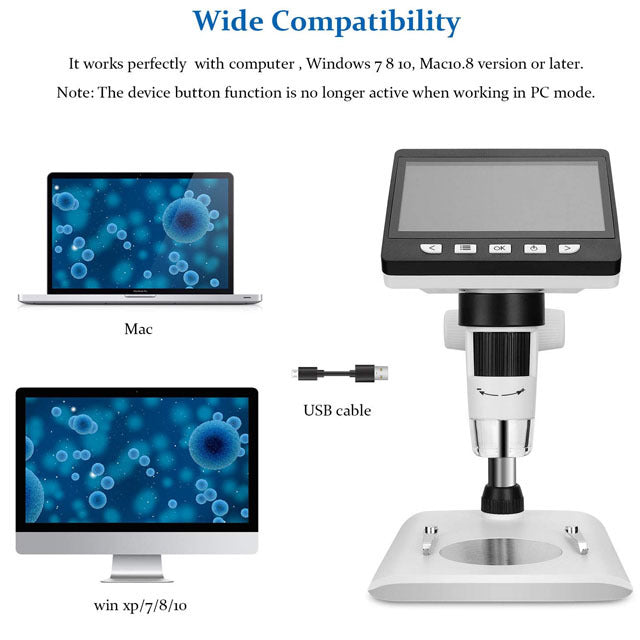 Digital Microscope LCD Display & PC Screen 1000x Magnification 2MP Watchmakers