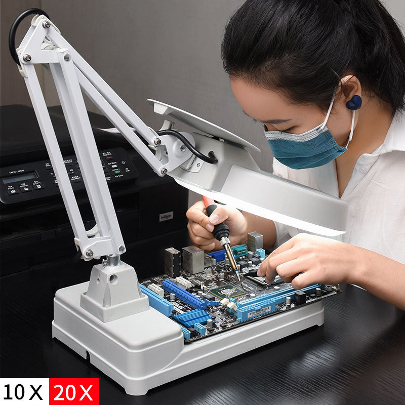 Pro Watchmakers 20x Magnifying Desk Lamp Cover LED Light Glass Magnifier Loupe