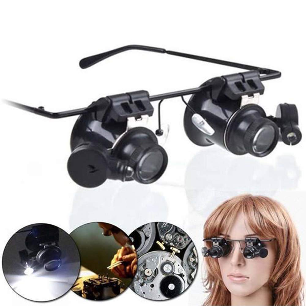 20x Magnification Eyeglass Loupes Watchmakers LED Light Loupe Eyeglass Magnifier