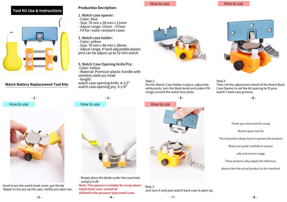 Battery Change Watch Repair Tool Kit Case Holder Opener Knife Replace Batt Screw