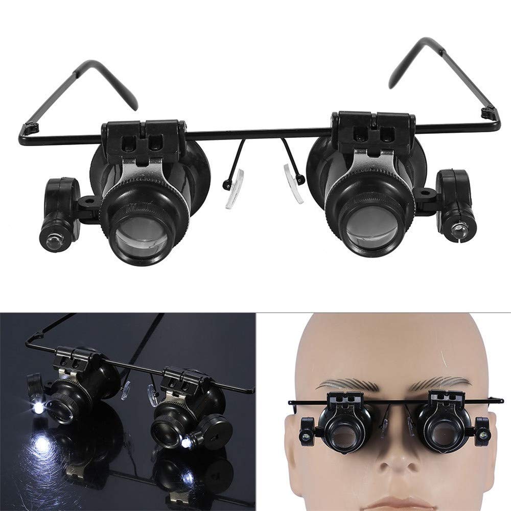 20x Magnification Eyeglass Loupes Watchmakers LED Light Loupe Eyeglass Magnifier