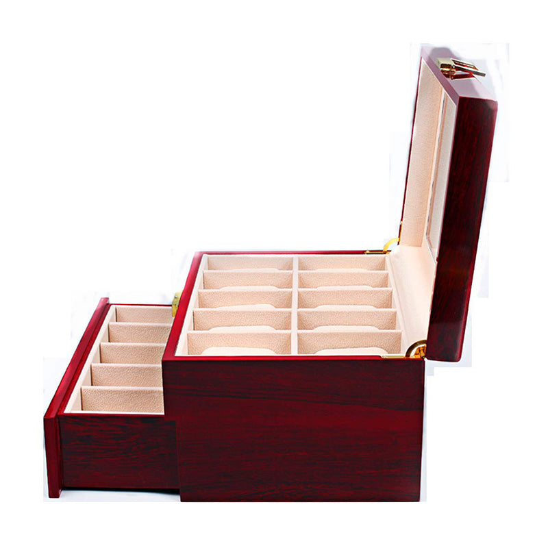 Mens 20 Grids Red Wood Watch Display Case Collection Storage Holder Wooden Box