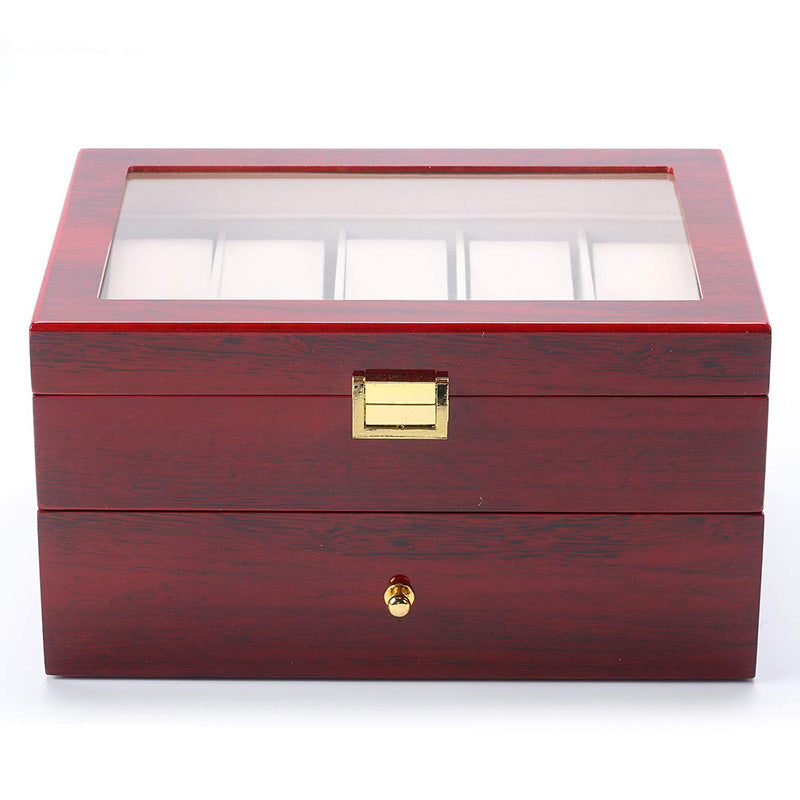 Mens 20 Grids Red Wood Watch Display Case Collection Storage Holder Wooden Box