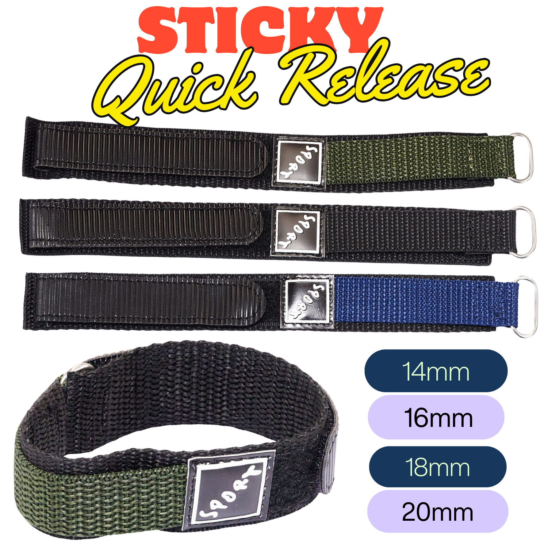 TOUGH Wrap Around Sports Nylon Canvas Quick Release Watch Strap Hook & Loop Band