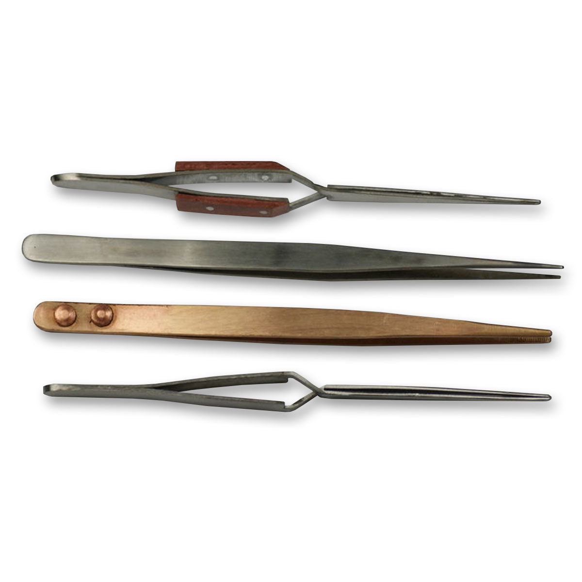 Soldering tweezers set x4 copper insulated negative locking solder tools repairs