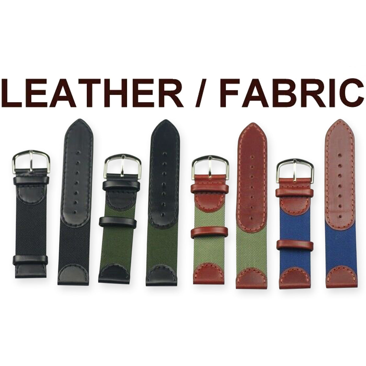Leather & fabric mix watch straps 18mm 20mm black green brown mens nylon DESIGN