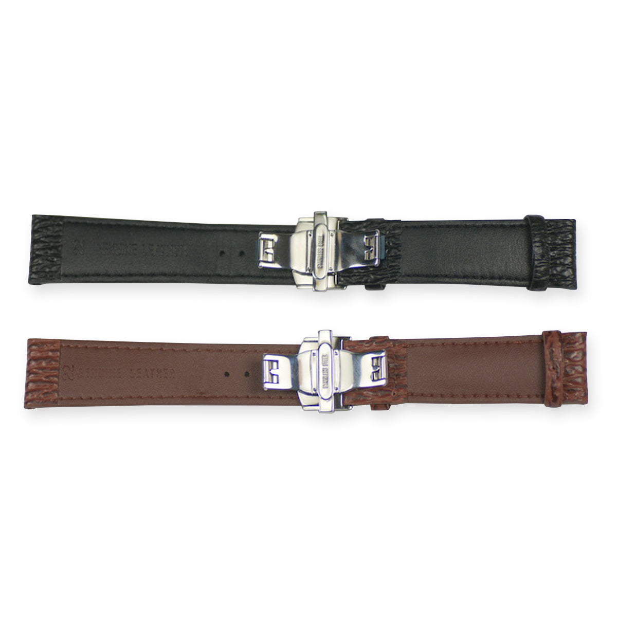 Leather strap shark grain with deployment buckle watch band black brown 16-22mm