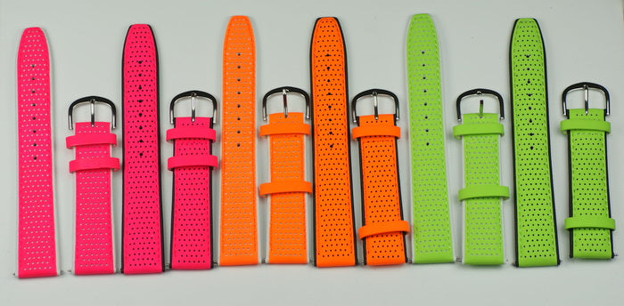 20mm Racing rally leather watch strap contrast orange pink green straps band