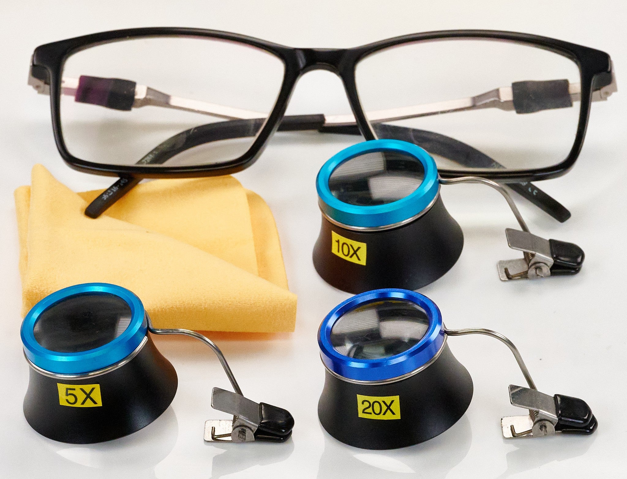 QUALITY Glasses Eye Loupes Clip On Magnifier Eyeglass Spectacles 5x 10x 20x Set
