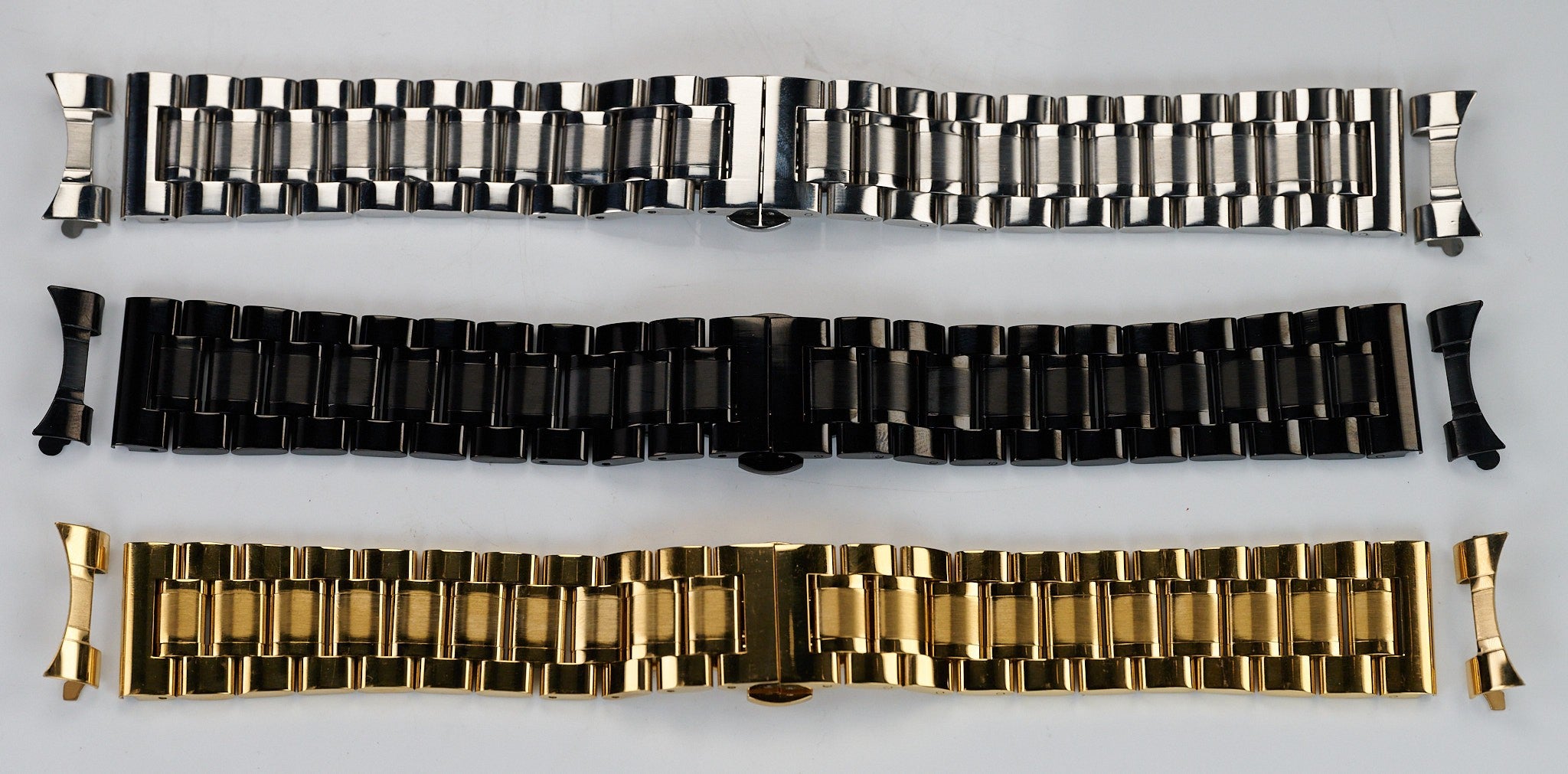 Steel Watch Bracelet Butterfly Clasp Buckle Curved AND Straight Ends Strap Men