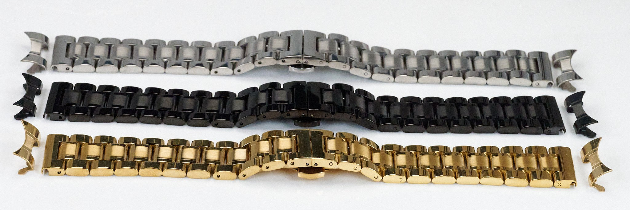 Steel Watch Bracelet Butterfly Clasp Buckle Curved AND Straight Ends Strap Men