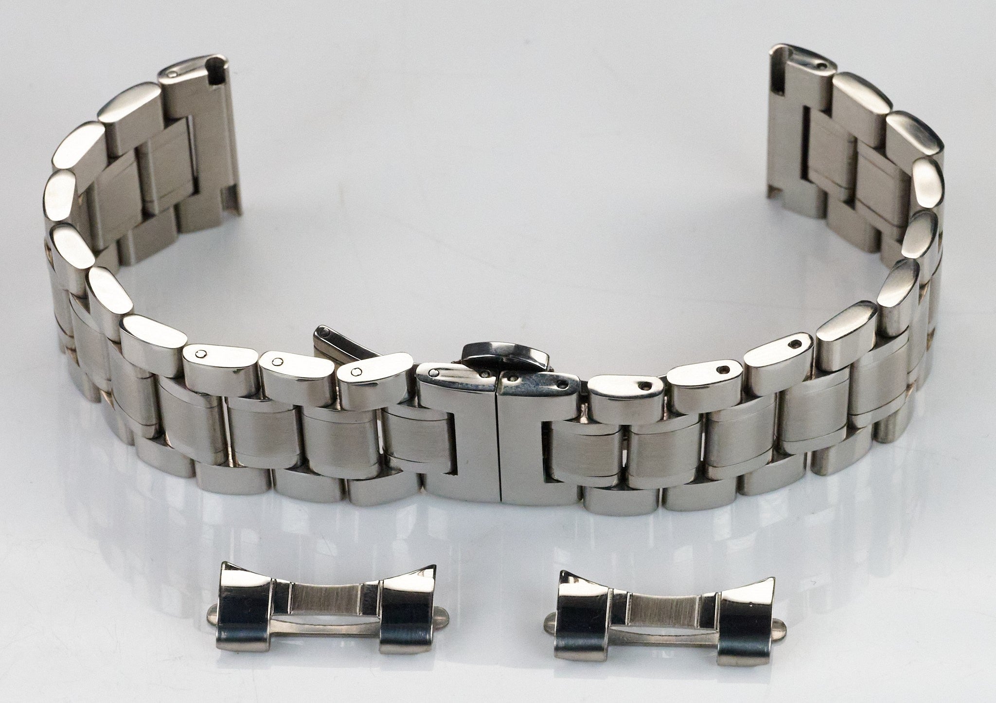 Steel Watch Bracelet Butterfly Clasp Buckle Curved AND Straight Ends Strap Men