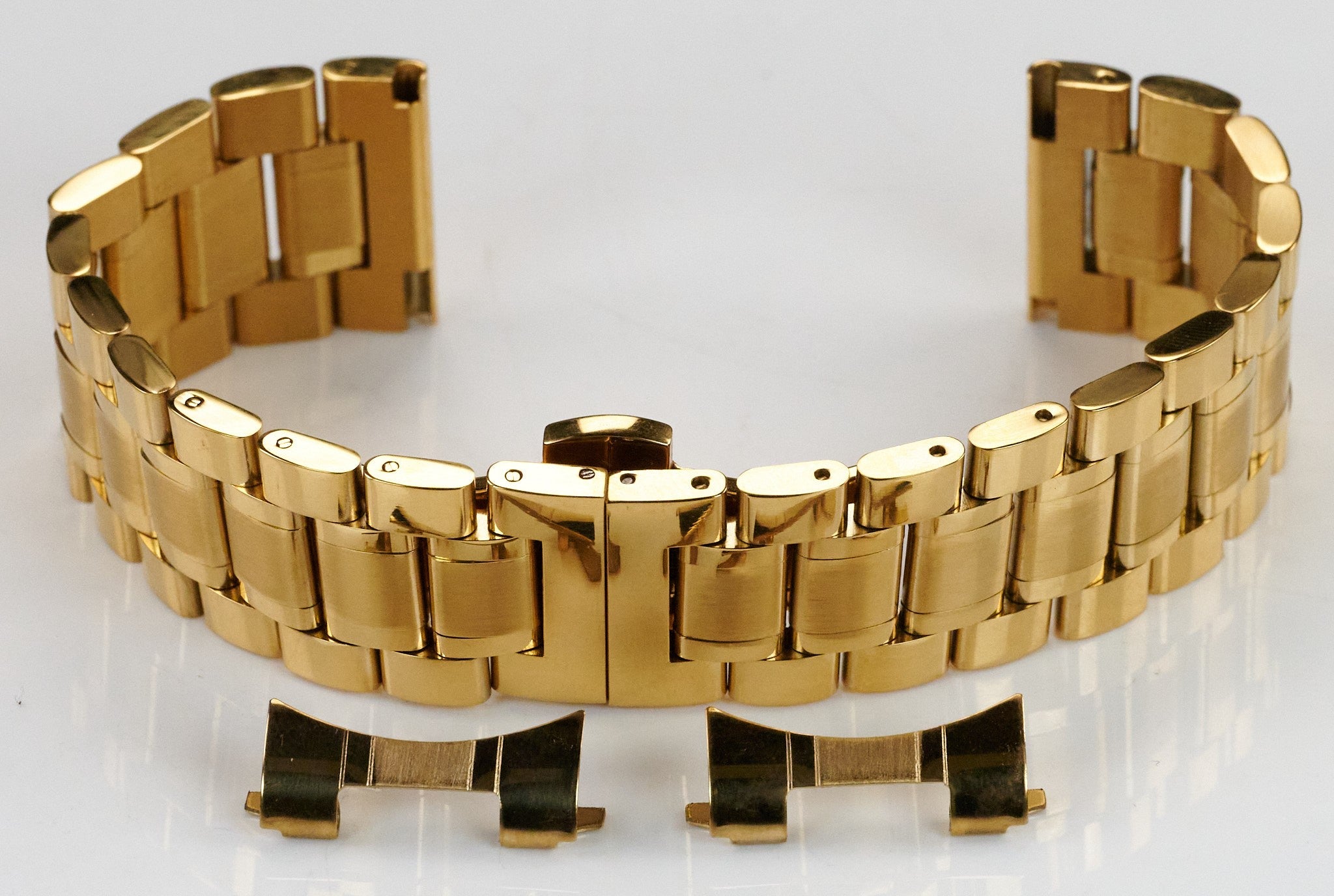 Steel Watch Bracelet Butterfly Clasp Buckle Curved AND Straight Ends Strap Men