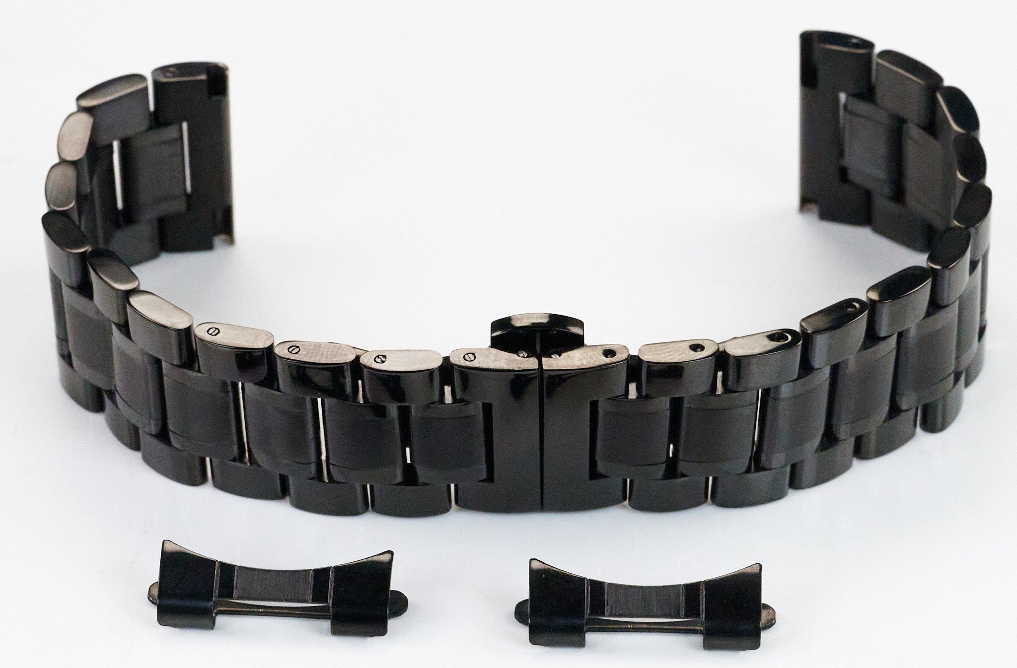 Steel Watch Bracelet Butterfly Clasp Buckle Curved AND Straight Ends Strap Men