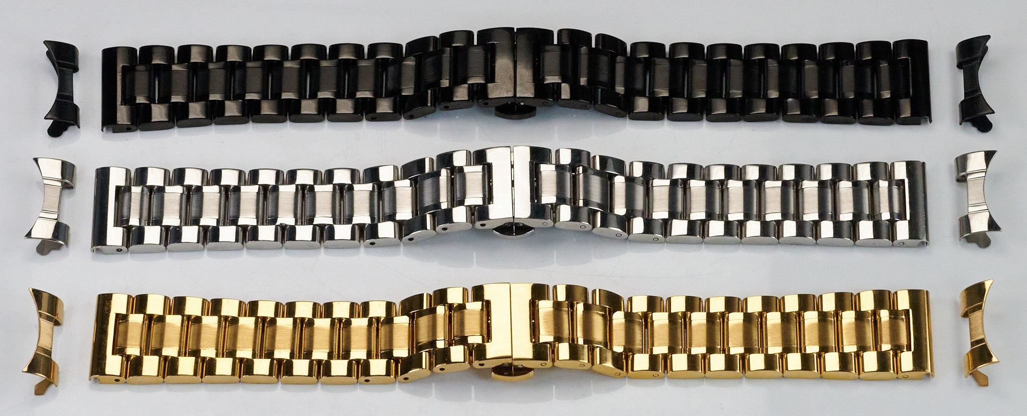 Steel Watch Bracelet Butterfly Clasp Buckle Curved AND Straight Ends Strap Men