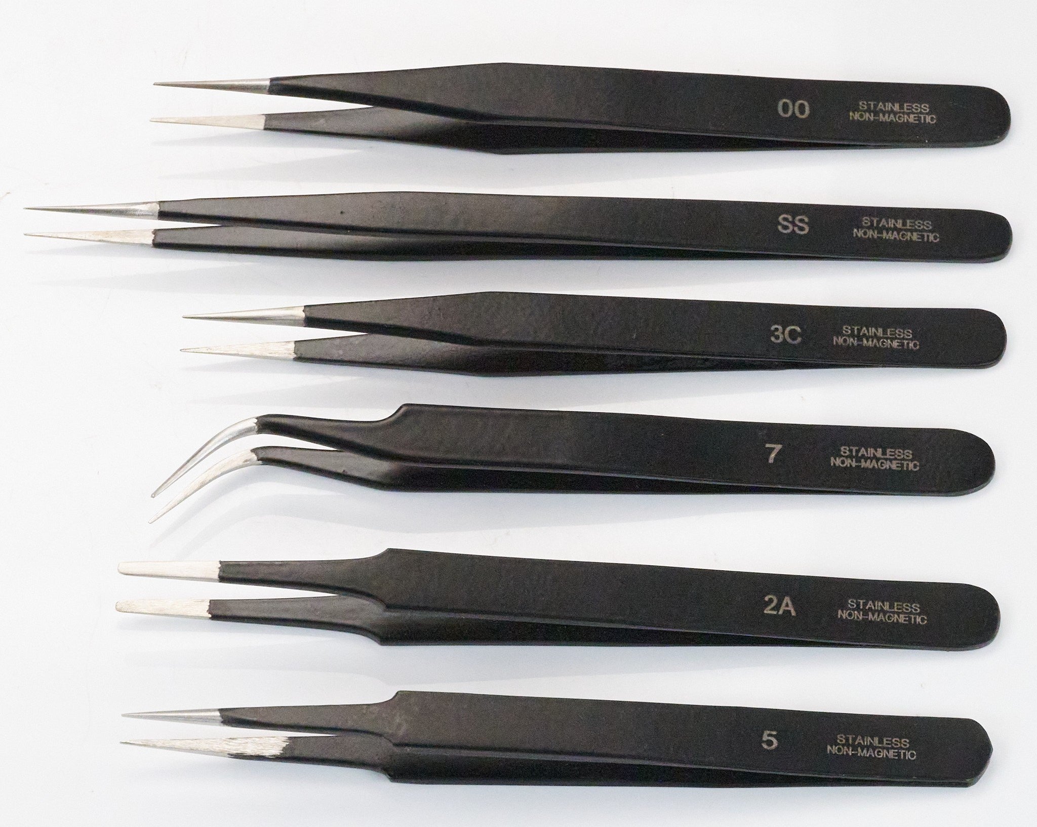 6x Pro Tweezers Black Epoxy Watch Repair ESD Precision Anti-static Steel Tools