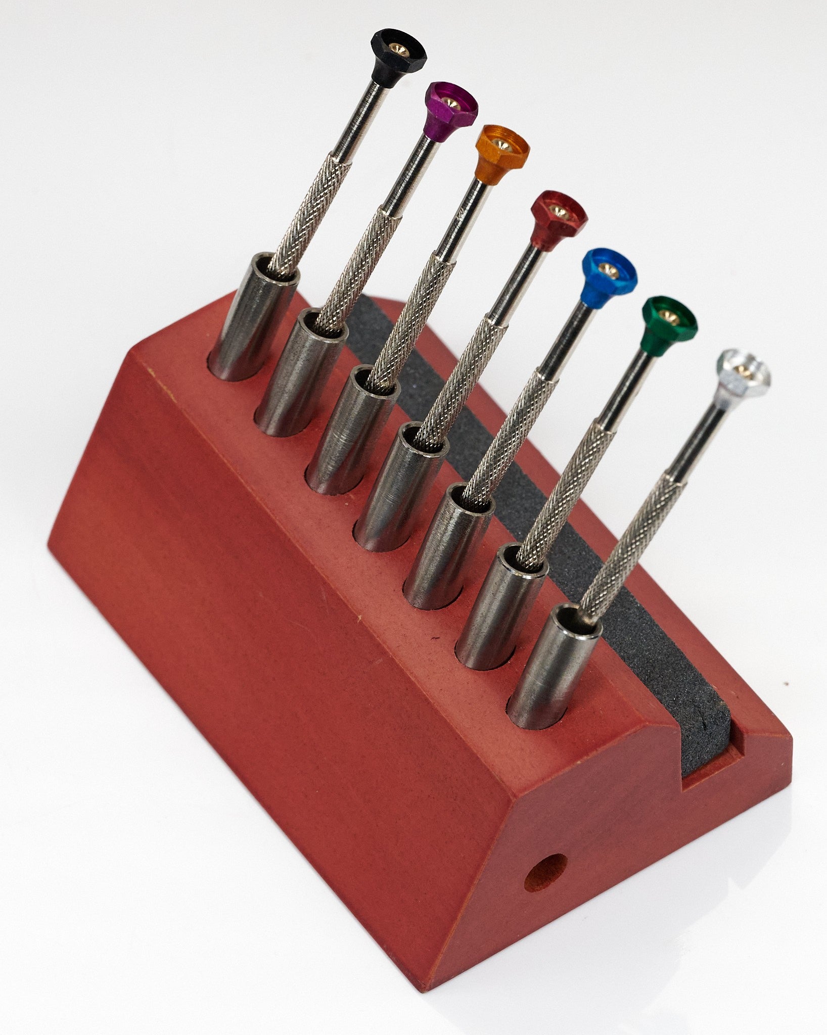 7x Screwdrivers & Wood Stand Watchmakers Sharpening Stone Holder Tool Container
