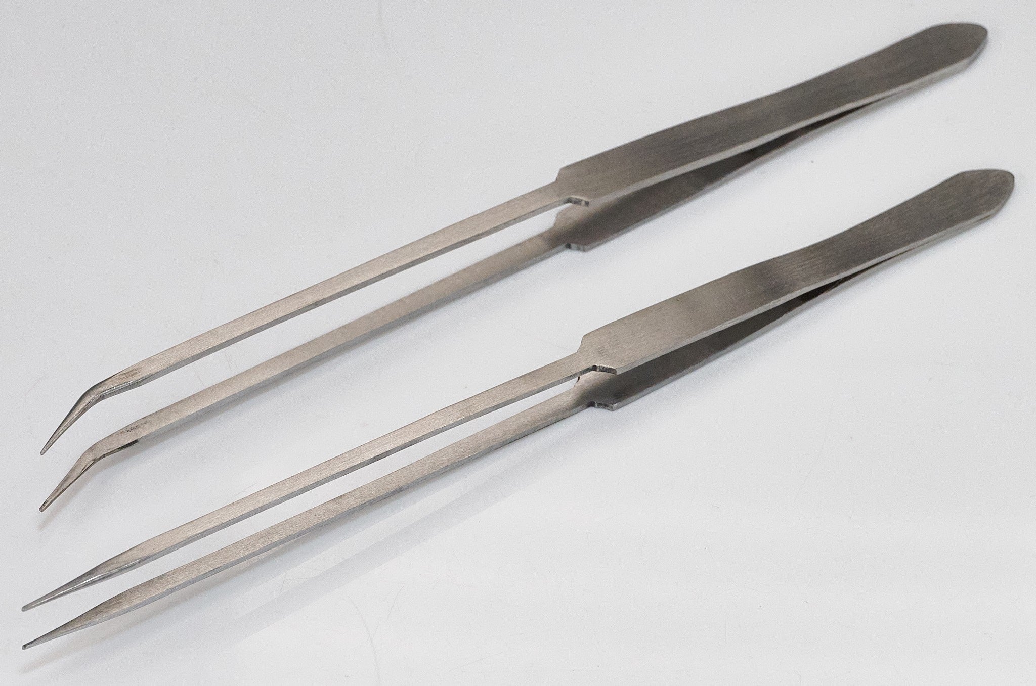 2x Long Nose 8" Large Tweezers Jewellery Watchmakers Tool Curved & Straight Set