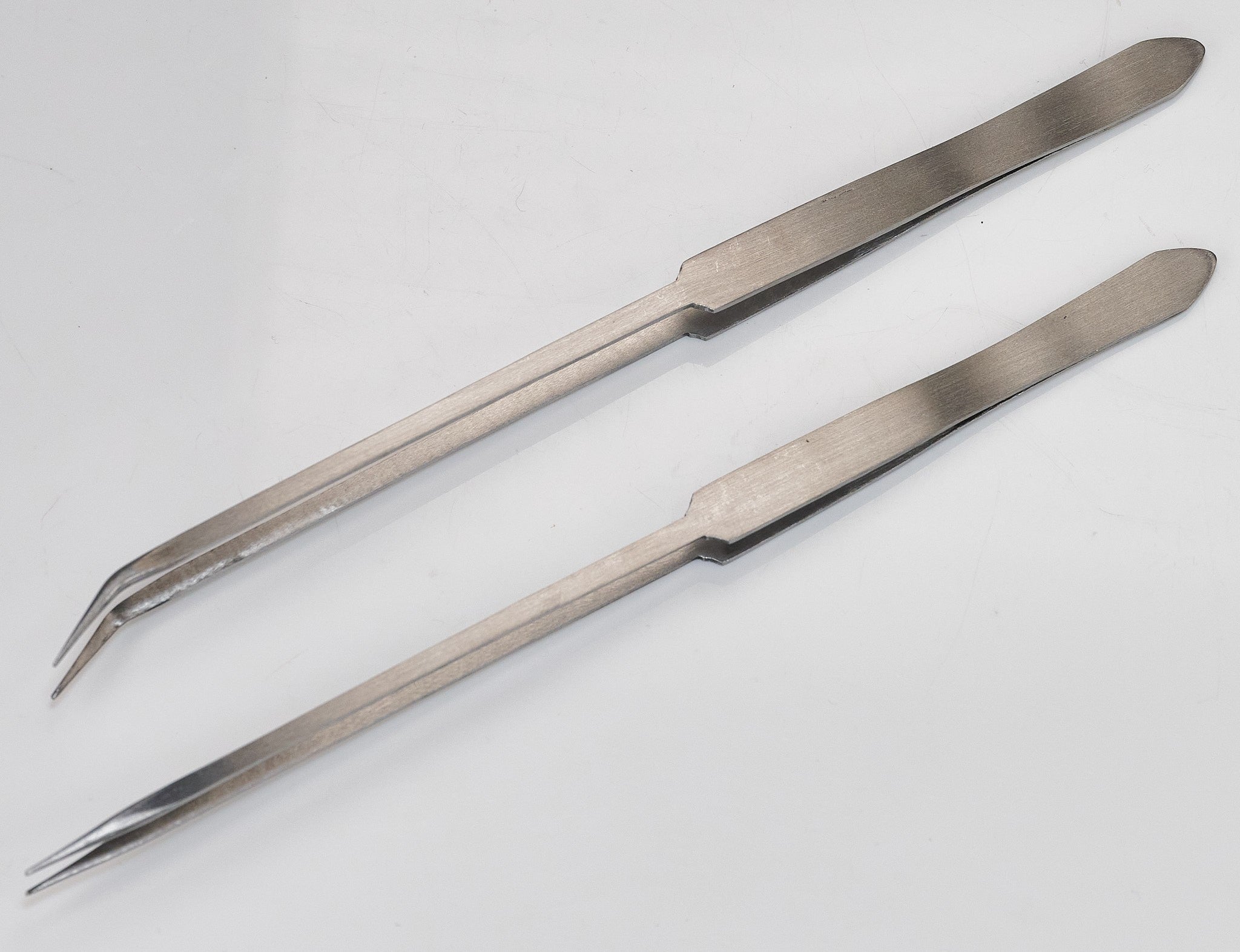 2x Long Nose 8" Large Tweezers Jewellery Watchmakers Tool Curved & Straight Set
