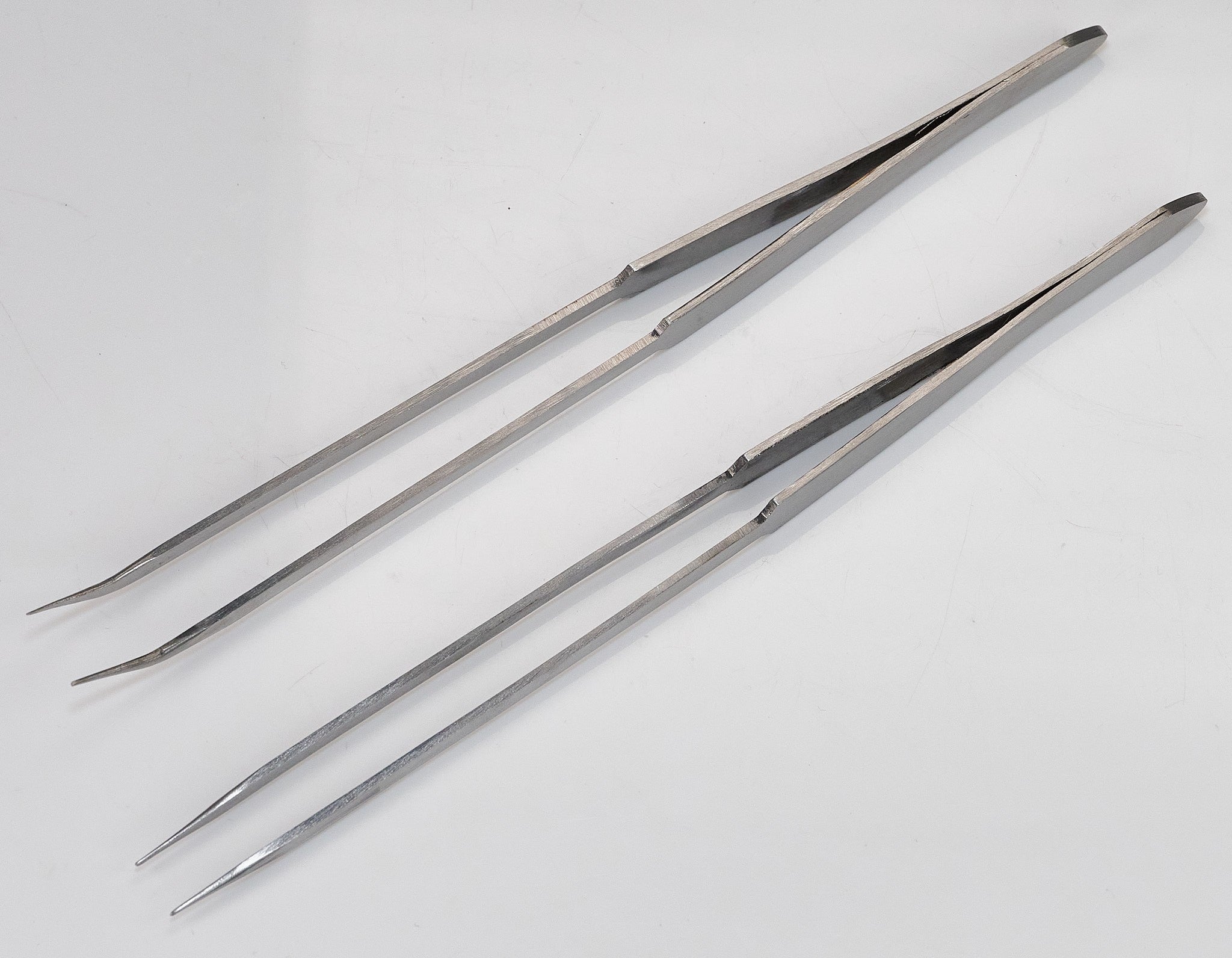 2x Long Nose 8" Large Tweezers Jewellery Watchmakers Tool Curved & Straight Set