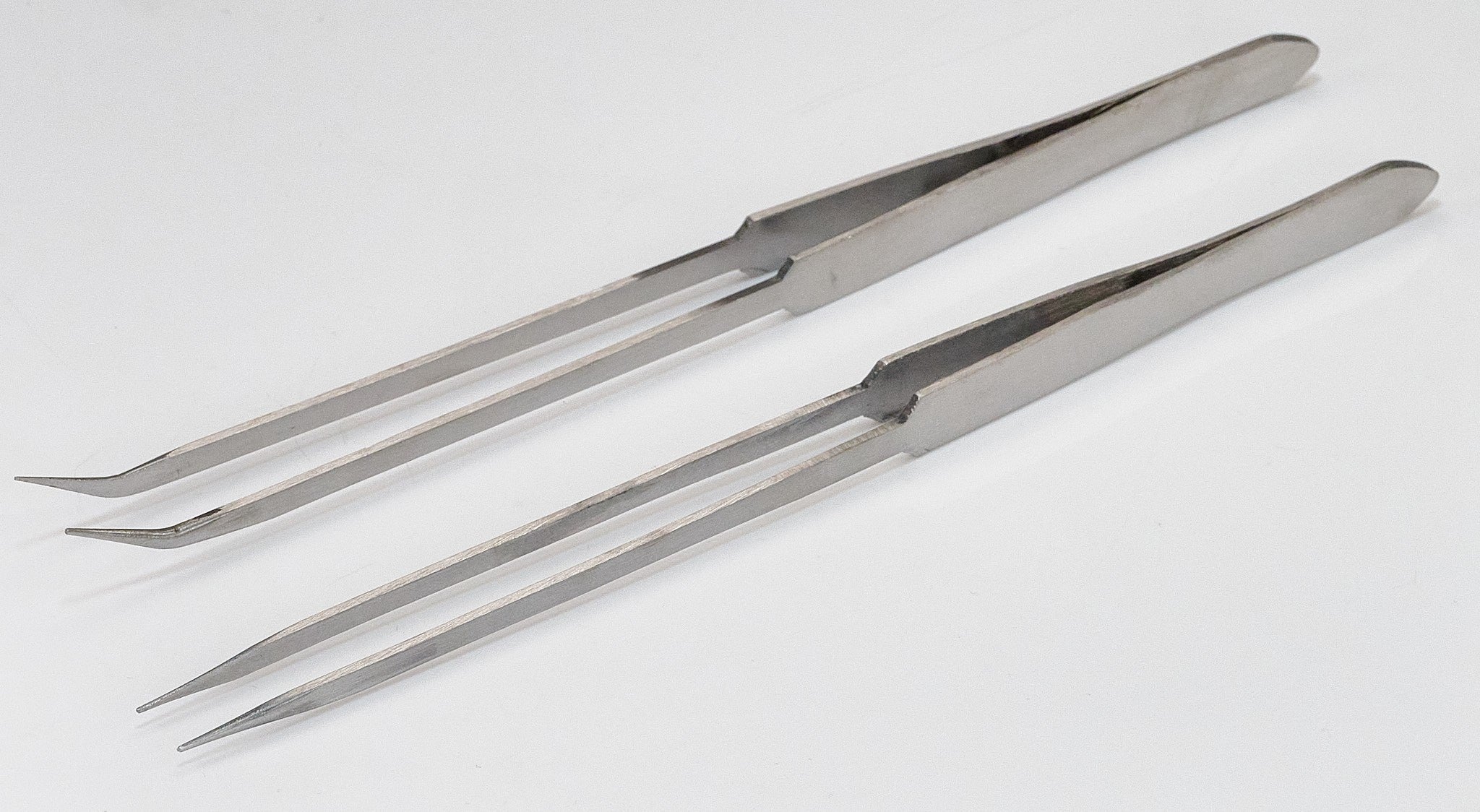 2x Long Nose 8" Large Tweezers Jewellery Watchmakers Tool Curved & Straight Set