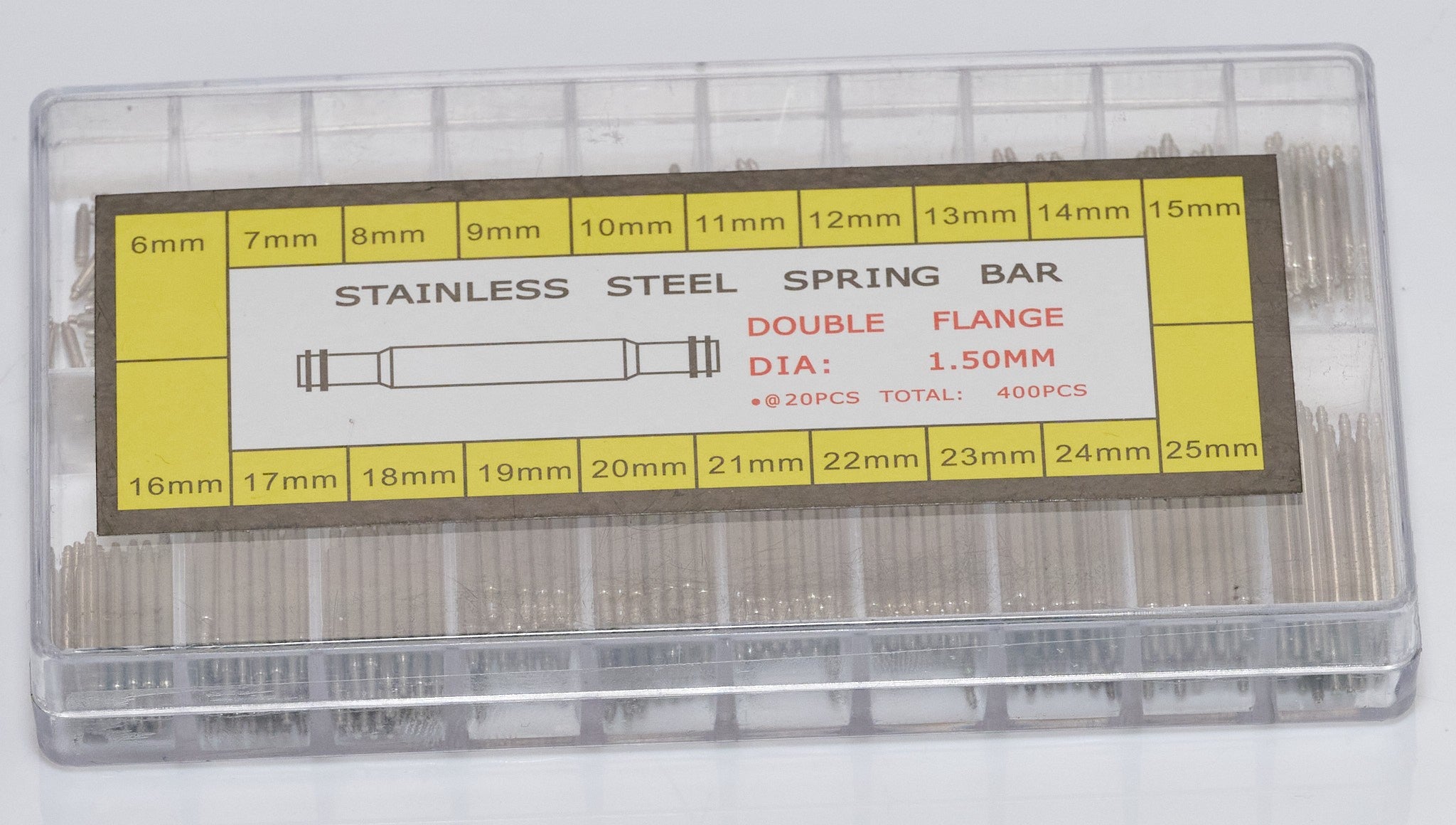 400x 1.5mm Watch Band Spring Bars Pins Double Flange Set Length 6mm-25mm Parts