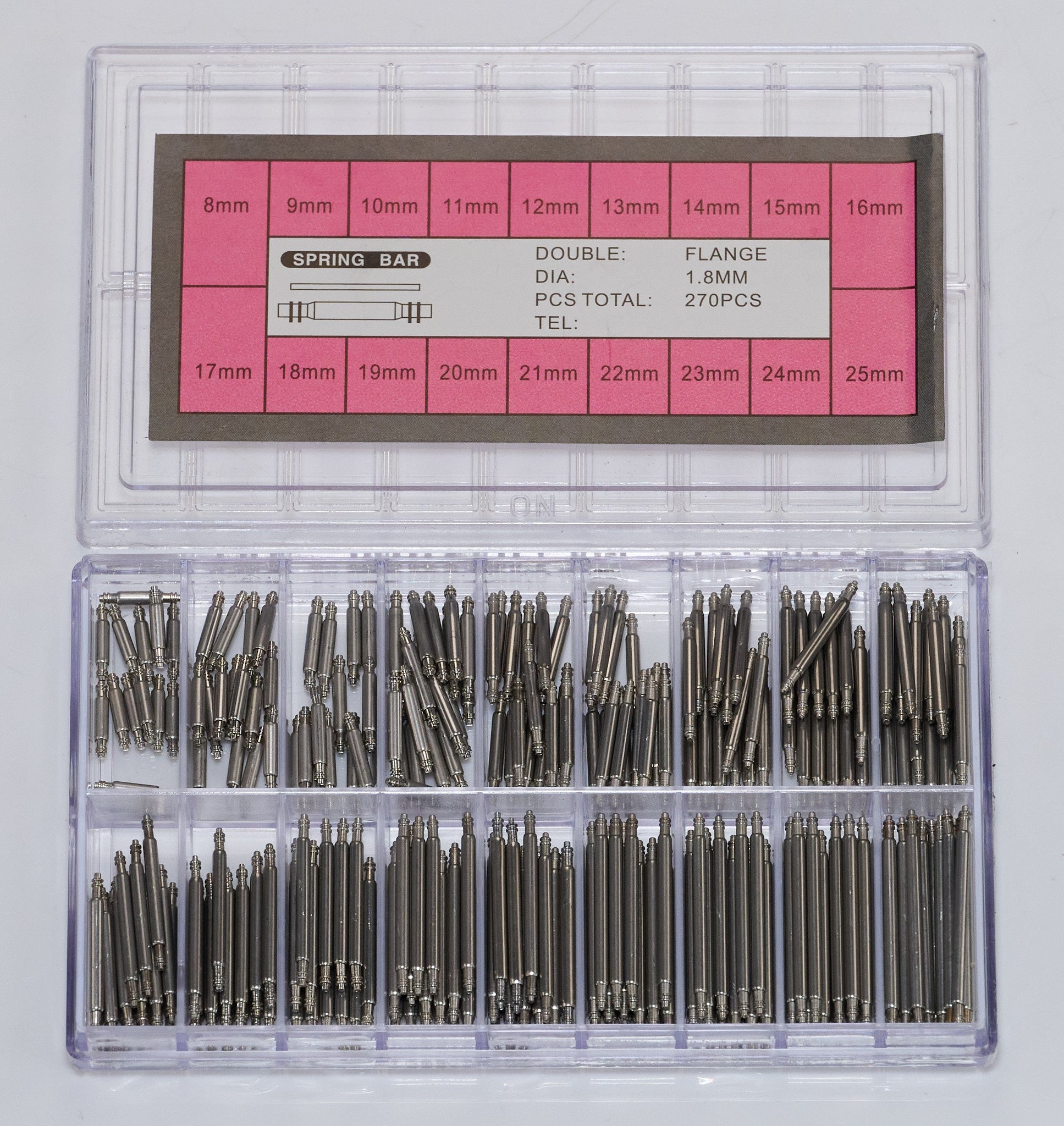 270x Fat Thick 1.8mm Watch Band Spring Bars Pins Double Flange Set 8mm-25mm Part