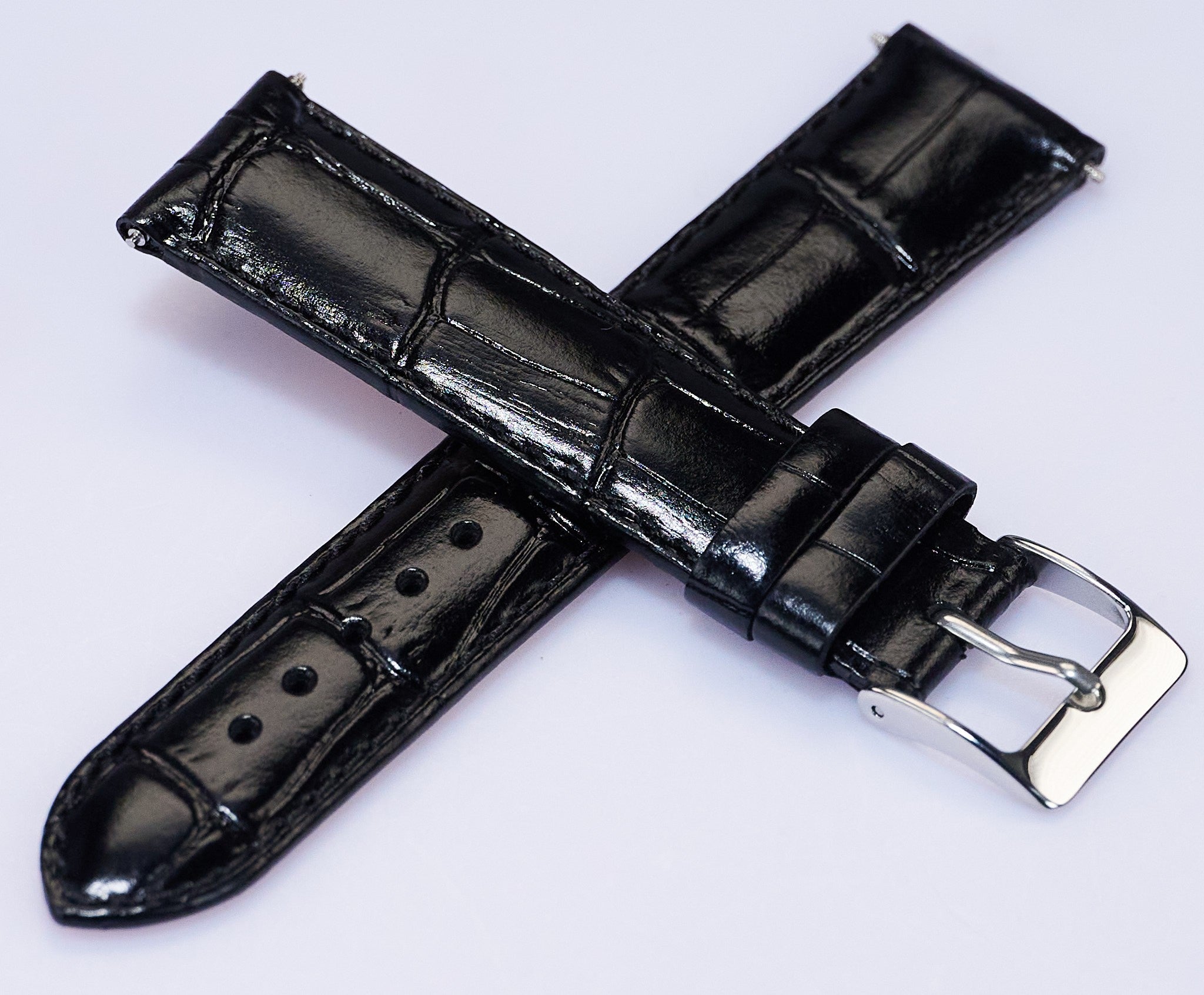 EXTRA SMALL Mens Black Leather Watch Strap Band Crocodile Grain Replacement New