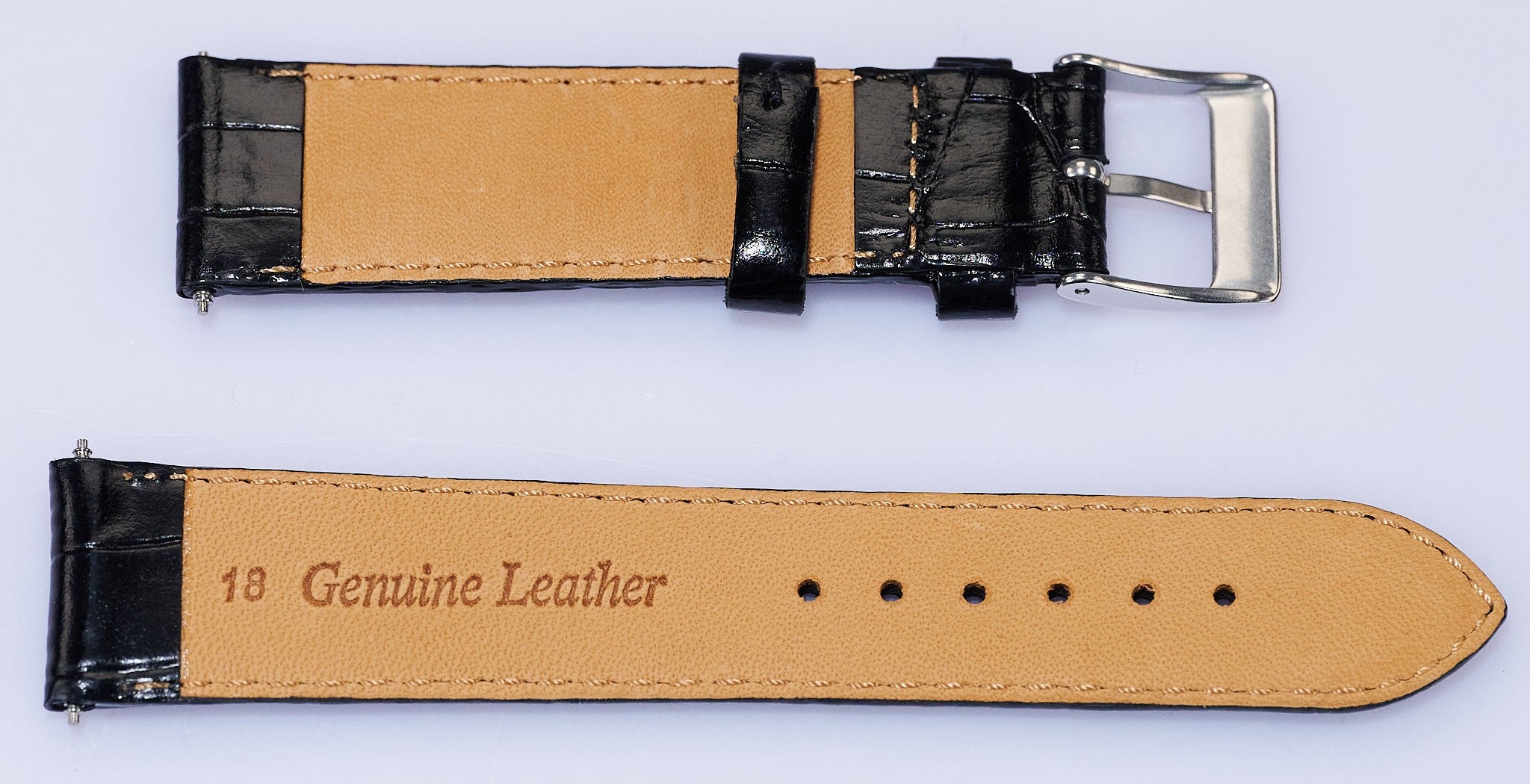 EXTRA SMALL Mens Black Leather Watch Strap Band Crocodile Grain Replacement New