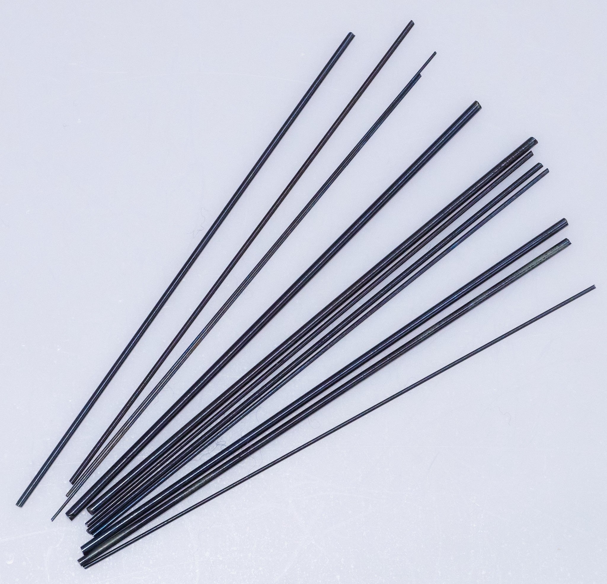 11 Assorted Tempered Blue Steel Wire Pivots Clock Repair Pivot Pinions Staffs