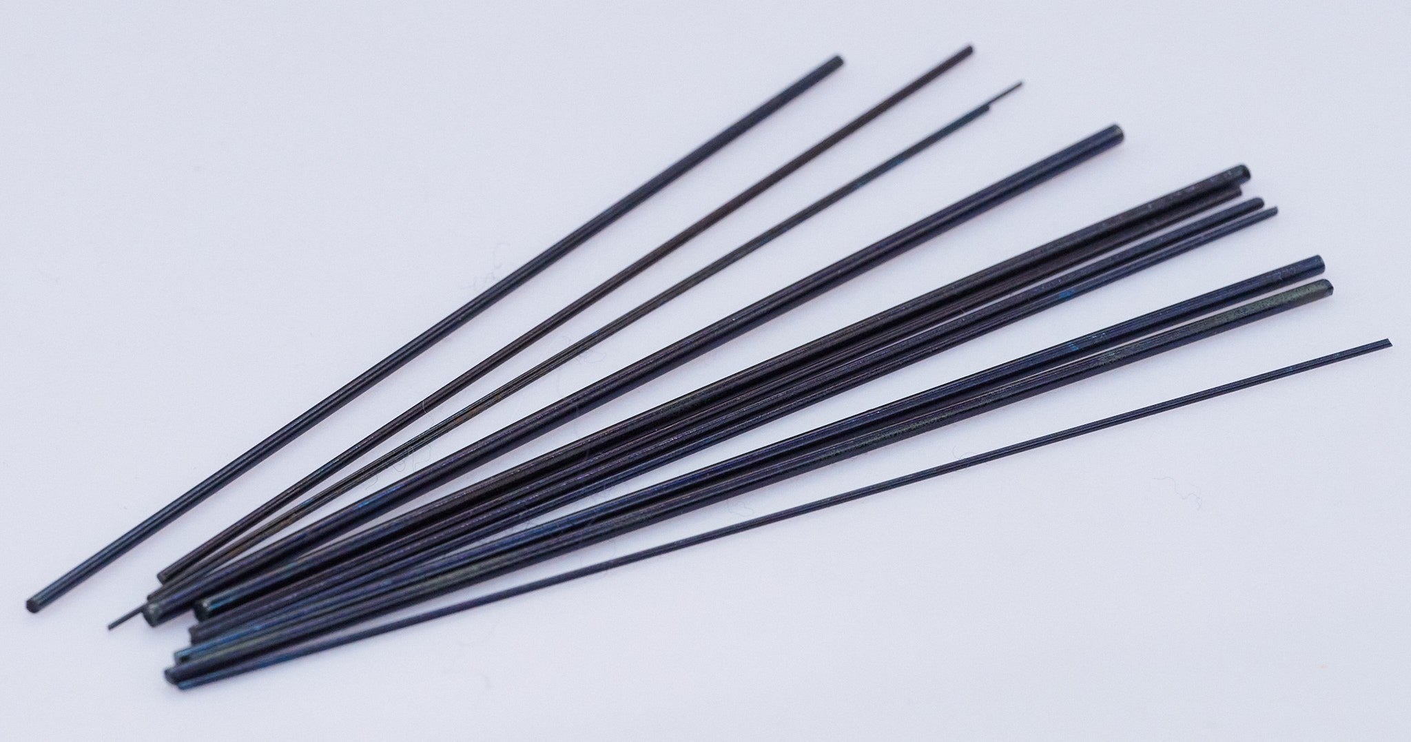 11 Assorted Tempered Blue Steel Wire Pivots Clock Repair Pivot Pinions Staffs