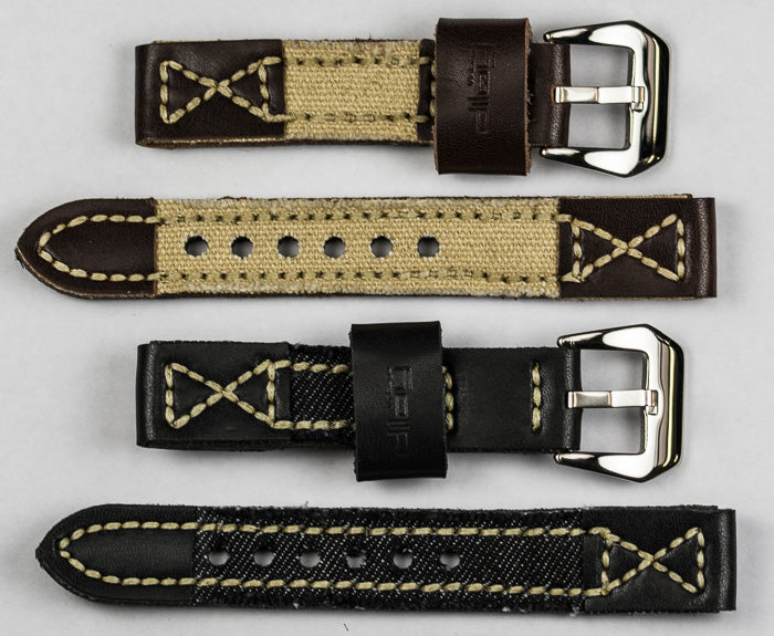 18mm Nylon denim watch strap TOUGH THICK fabric canvas band brown black blue