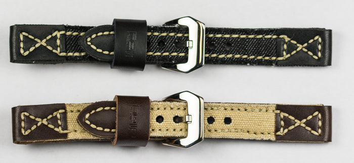 18mm Nylon denim watch strap TOUGH THICK fabric canvas band brown black blue