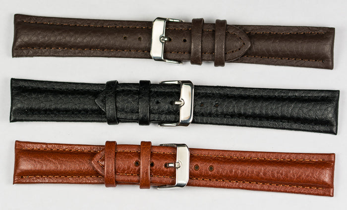 Bison genuine leather padded watch strap formal nubuck 18mm 20mm black brown tan